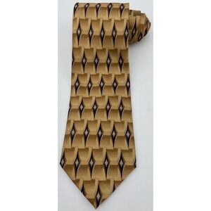 Salvatore Pellegrino Mens Tie 100% Silk Gold Brown Geometric Long 62" Free Ship